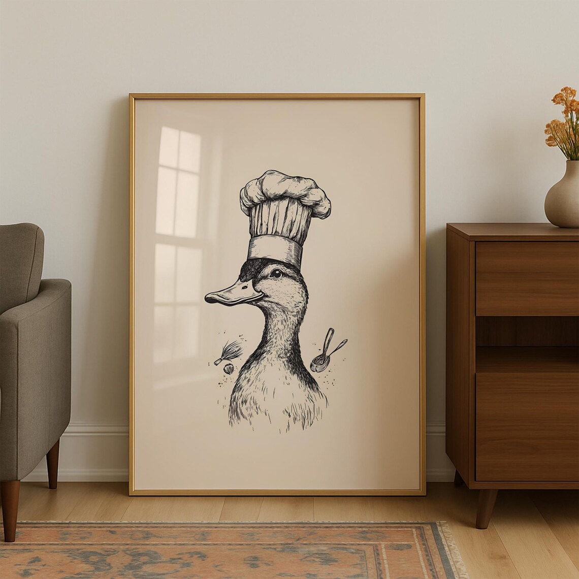 Funny Kitchen Wall Art Duck Print Quirky Chef Prints Vintage Style Decor For Food Lovers