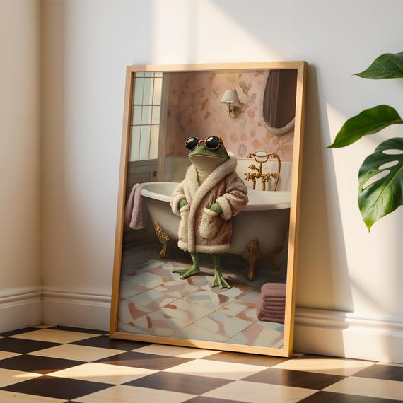 Frog Prints Funny Retro Bathroom Art Poster