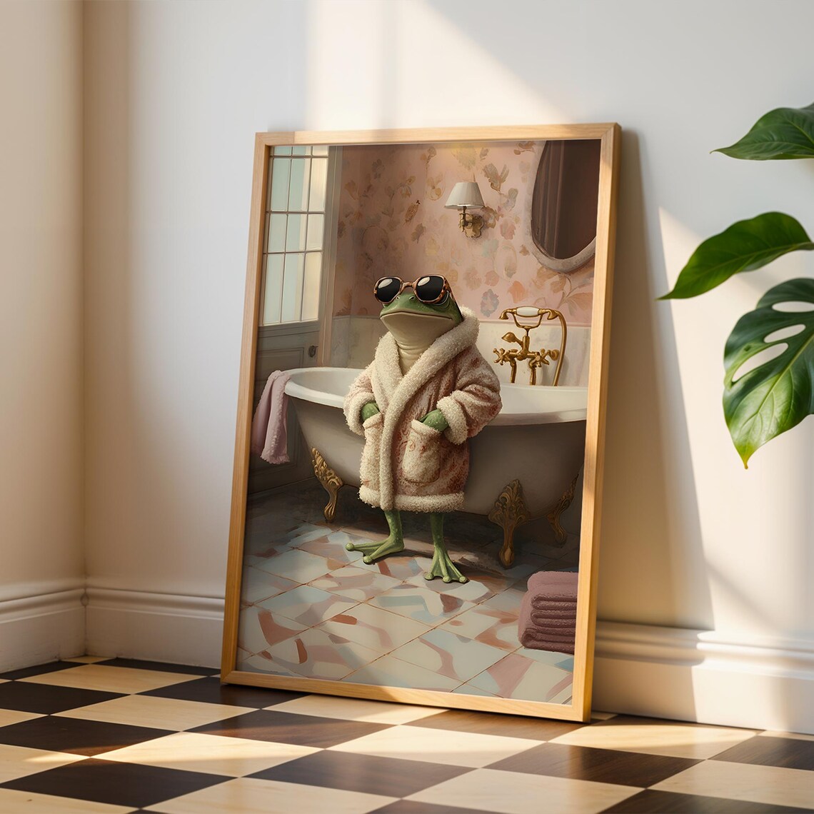 Frog Prints Funny Retro Bathroom Art Poster