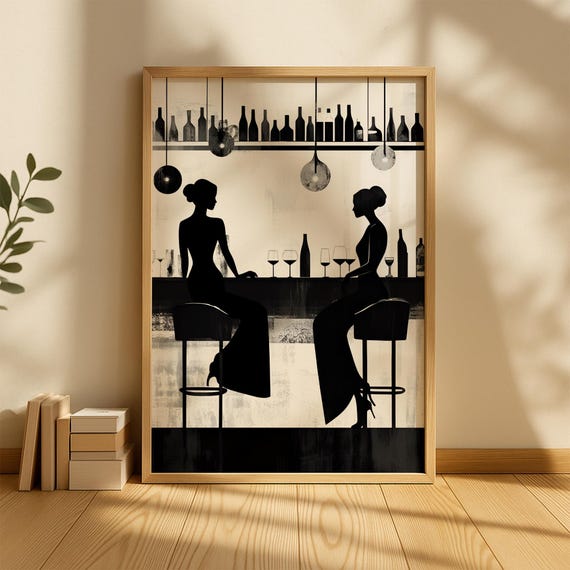 Bar Cart Print Women Drinking Cocktails Wall Art Signature Drink Sign Black And White Photography Decor Alcohol Prints