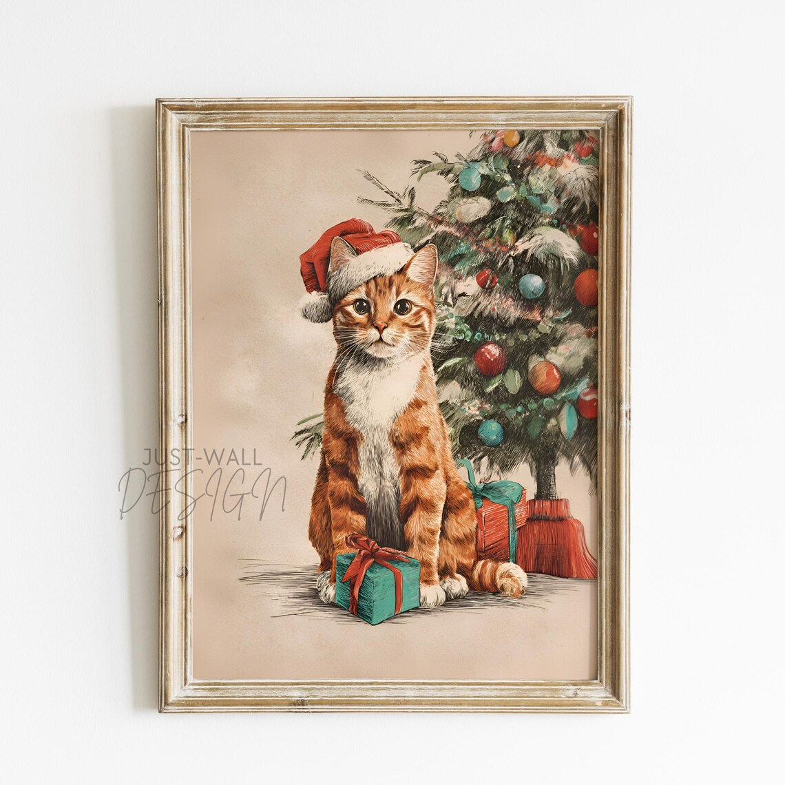 Christmas Cat Vintage Holiday Decor Poster
