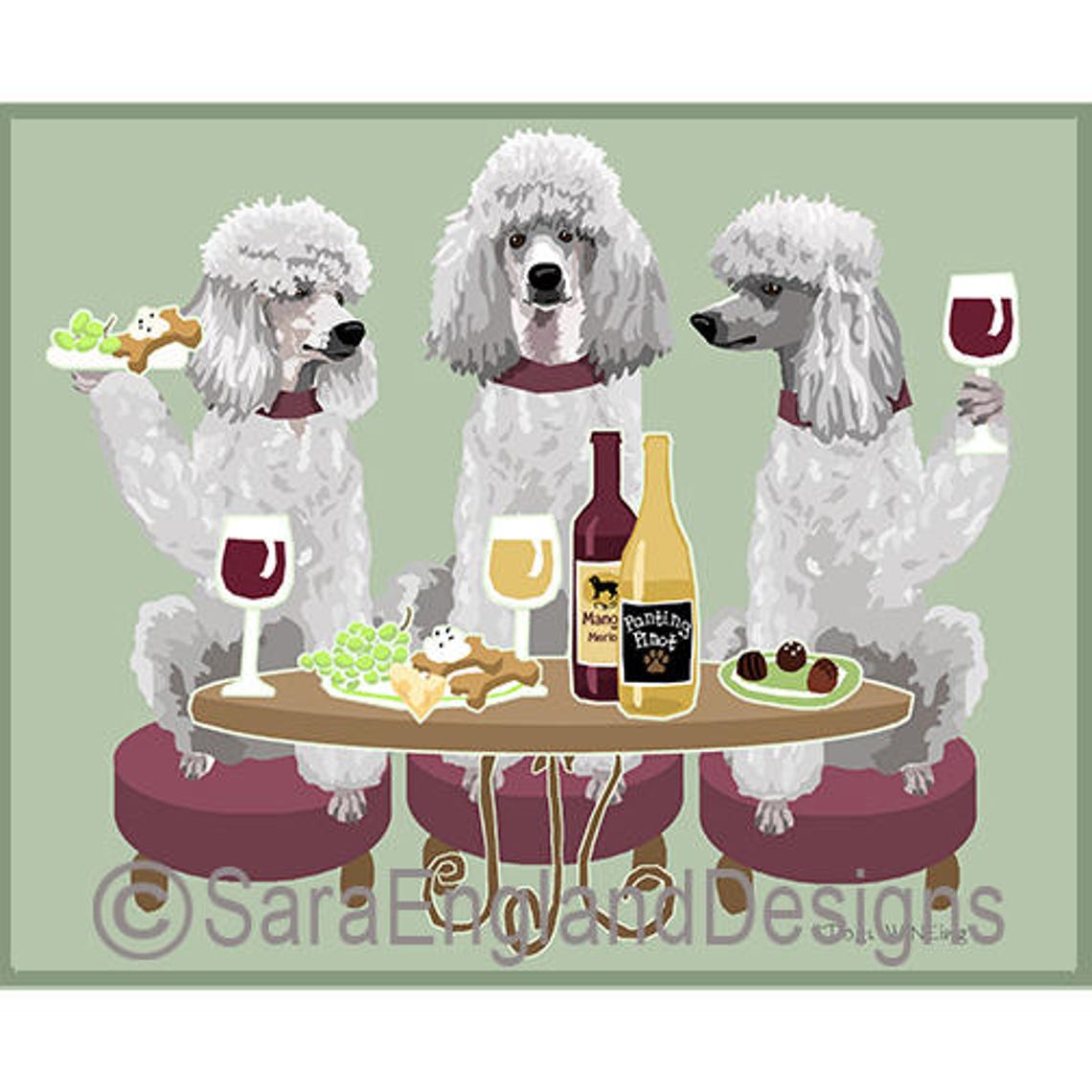 Poodle, Dogs Wineing Art Print