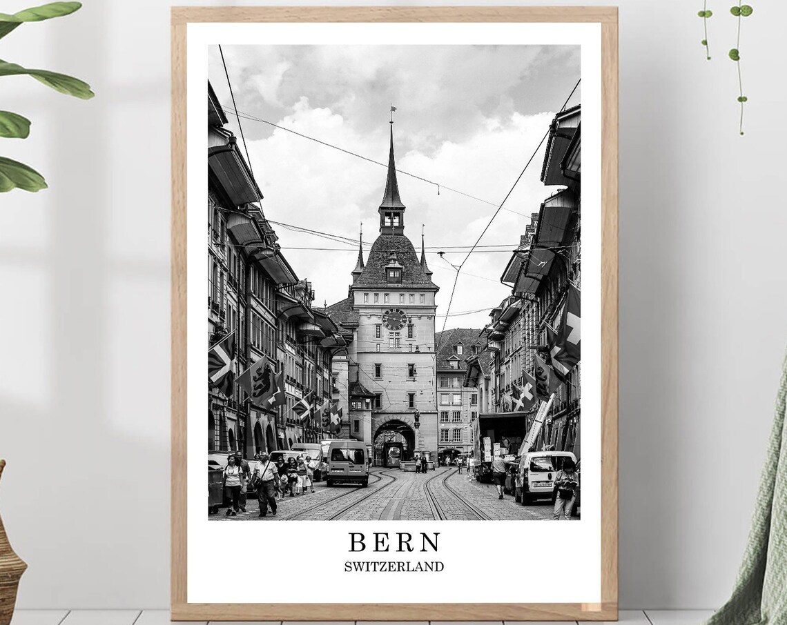 Bern Switzerland Zytglogge Clock Tower Black And White Photo Poster