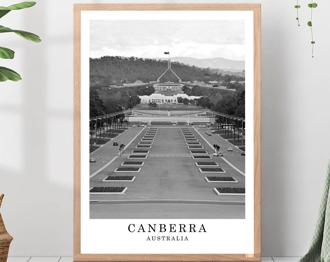 Canberra Anzac Parade Parliament Black And White Australia Poster