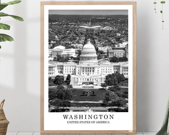 Washington Travel Print Black And White Photo City Landmark Poster Wall Art Gift