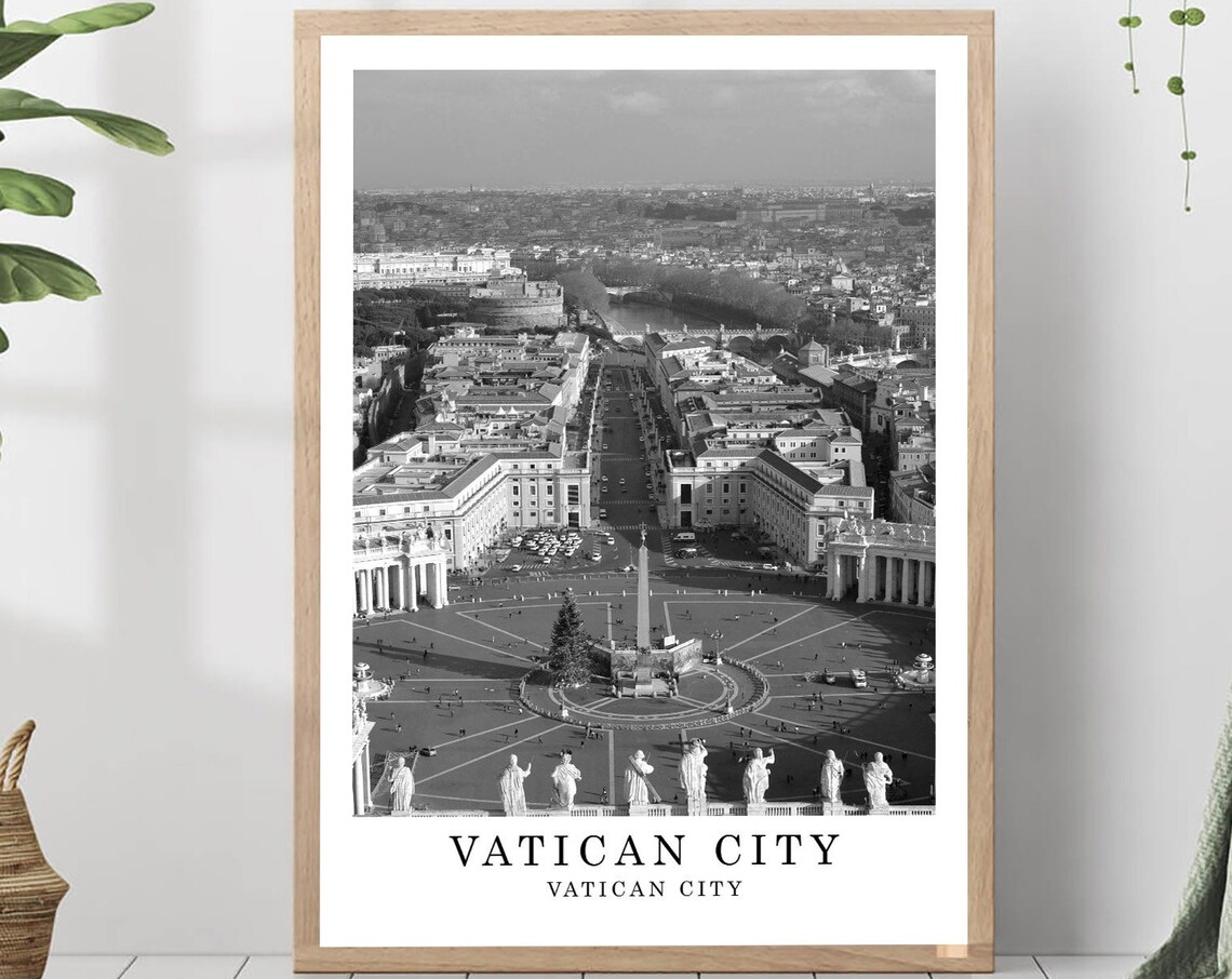 Vatican City Saint Peter's Square Aerial Black White Travel Poster
