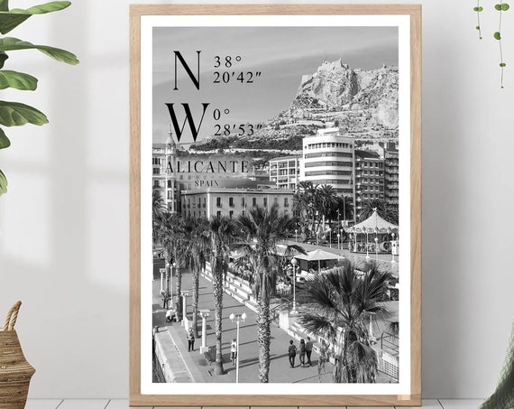 Alicante Travel Poster Black And White Photo City Landmark Wall Art Print Decor Gift