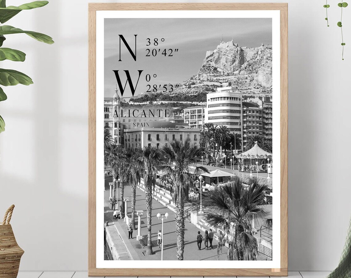 Alicante Explanada Palm Promenade With Carousel Spain Travel Poster