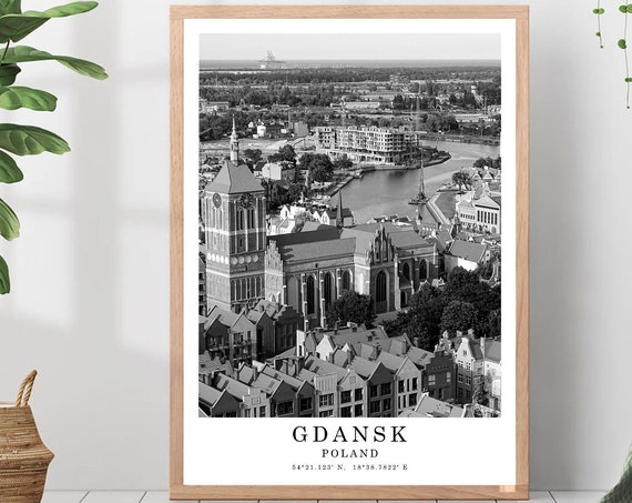 Gdansk Travel Poster Black And White Photo City Landmark Wall Art Print Decor Gift