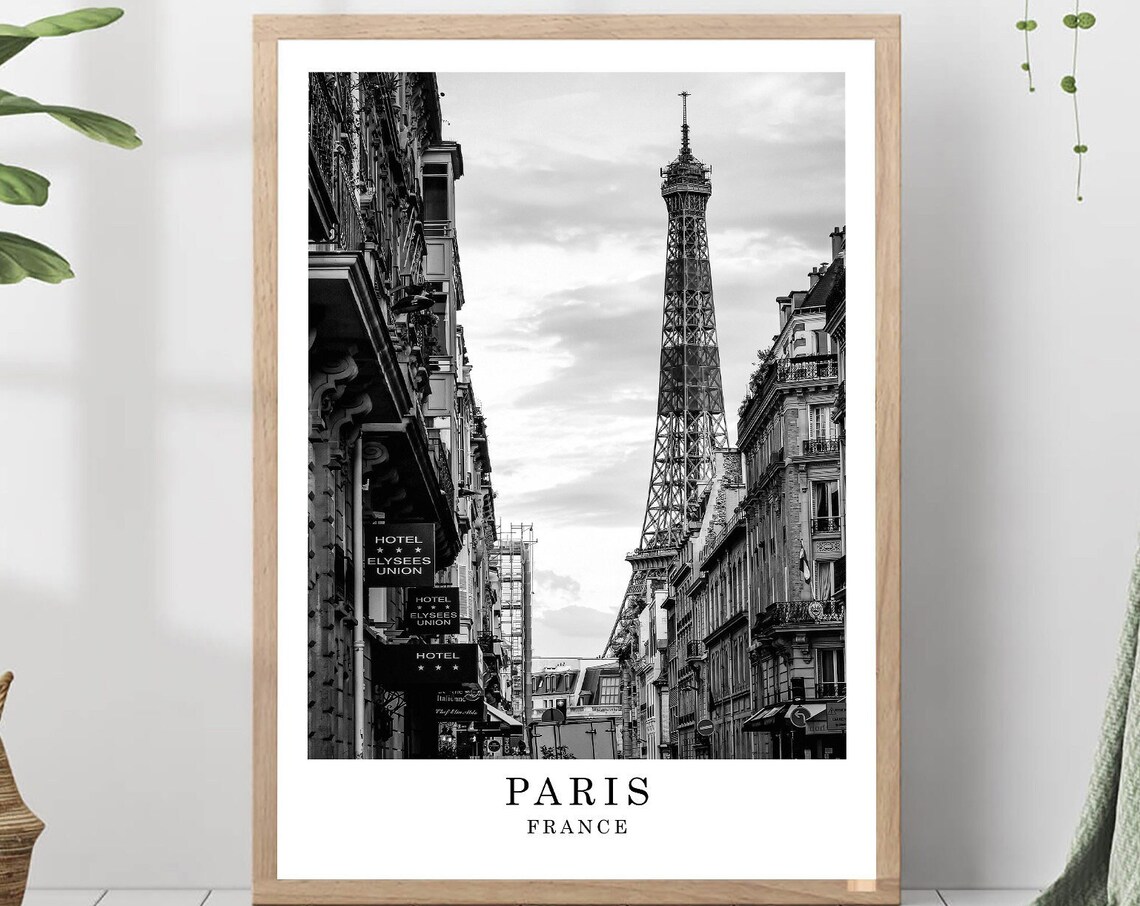 Paris Eiffel Tower Street View Black and White Photography Poster