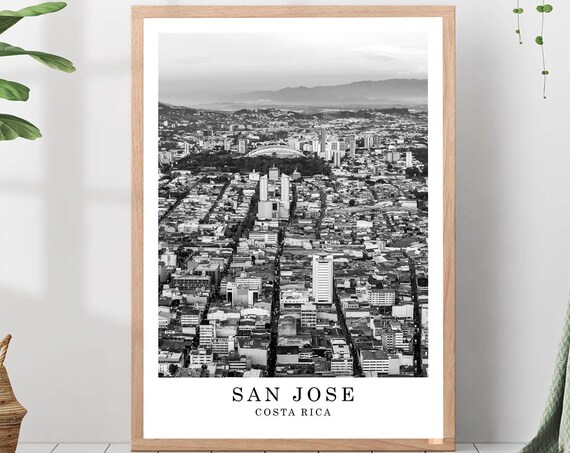 San Jose Costa Rica Aerial Cityscape Black White Photo Poster
