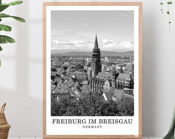 Freiburg Im Breisgau Minster Cathedral Skyline Black And White Photo Poster