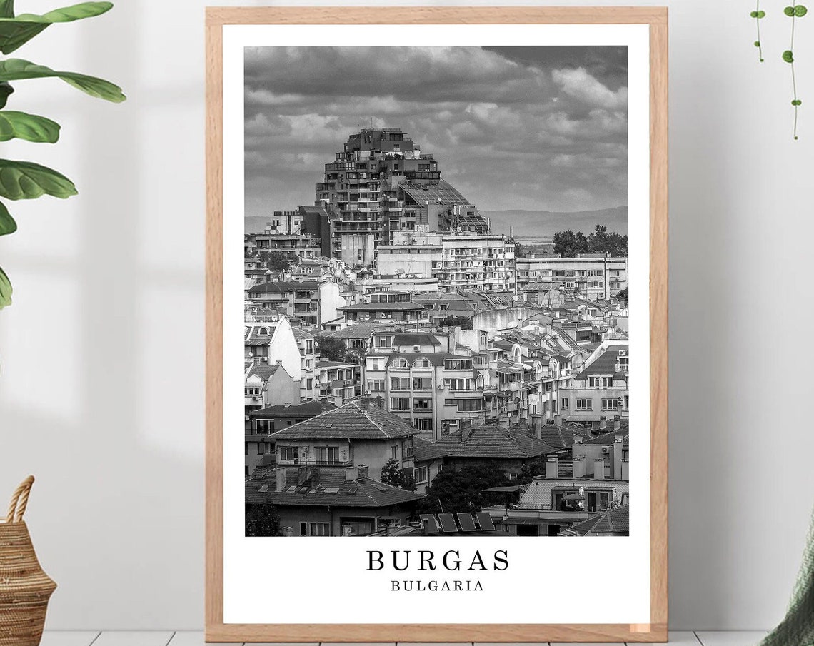 Burgas Bulgaria Cityscape Black And White Coastal City Poster