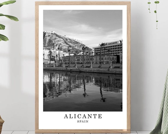Alicante Travel Poster Black And White Photo City Landmark Wall Art Print Decor Gift