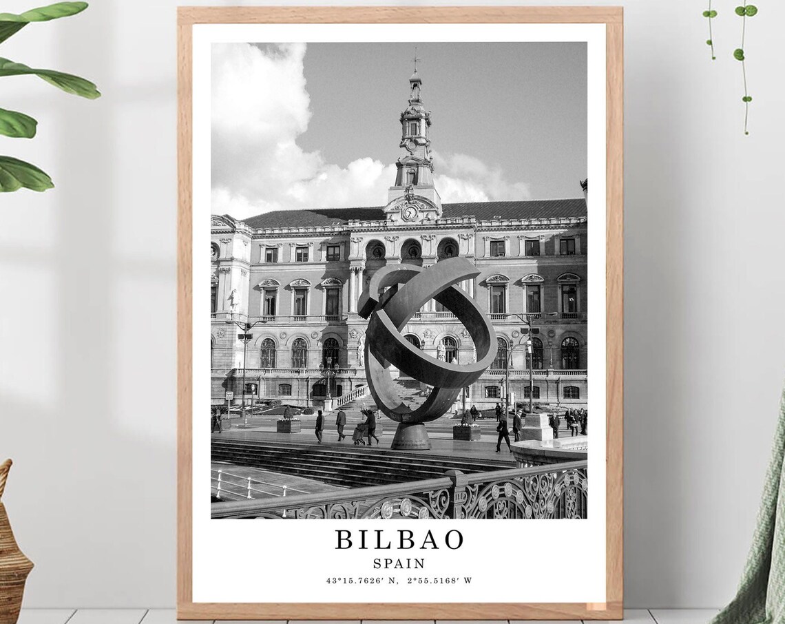 Bilbao City Hall Modern Sculpture Black and White Photo Poster