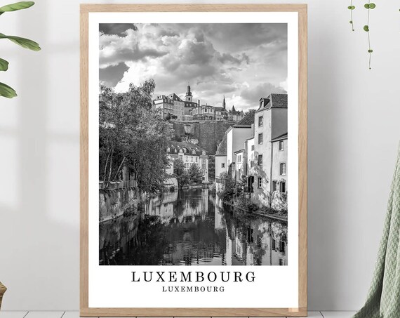Luxembourg City Grund Riverside Old Town Skyline Travel Poster