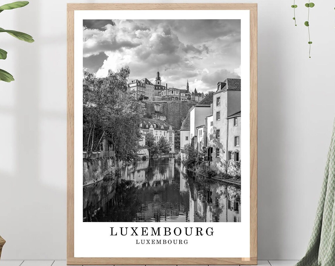 Luxembourg City Grund Riverside Old Town Skyline Travel Poster