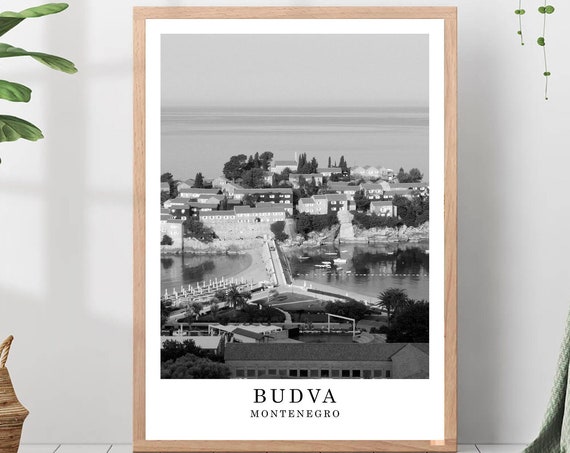 Budva Travel Poster Black And White Photo City Landmark Wall Art Print Decor Gift