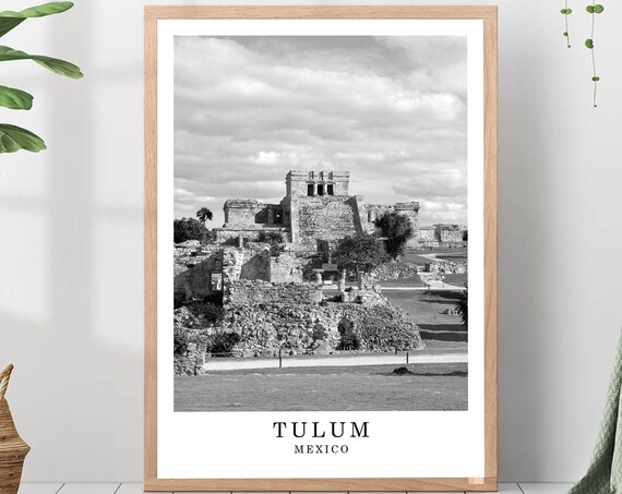 Tulum Mexico Travel Poster Black And White Photo City Landmark Wall Art Print Decor Gift