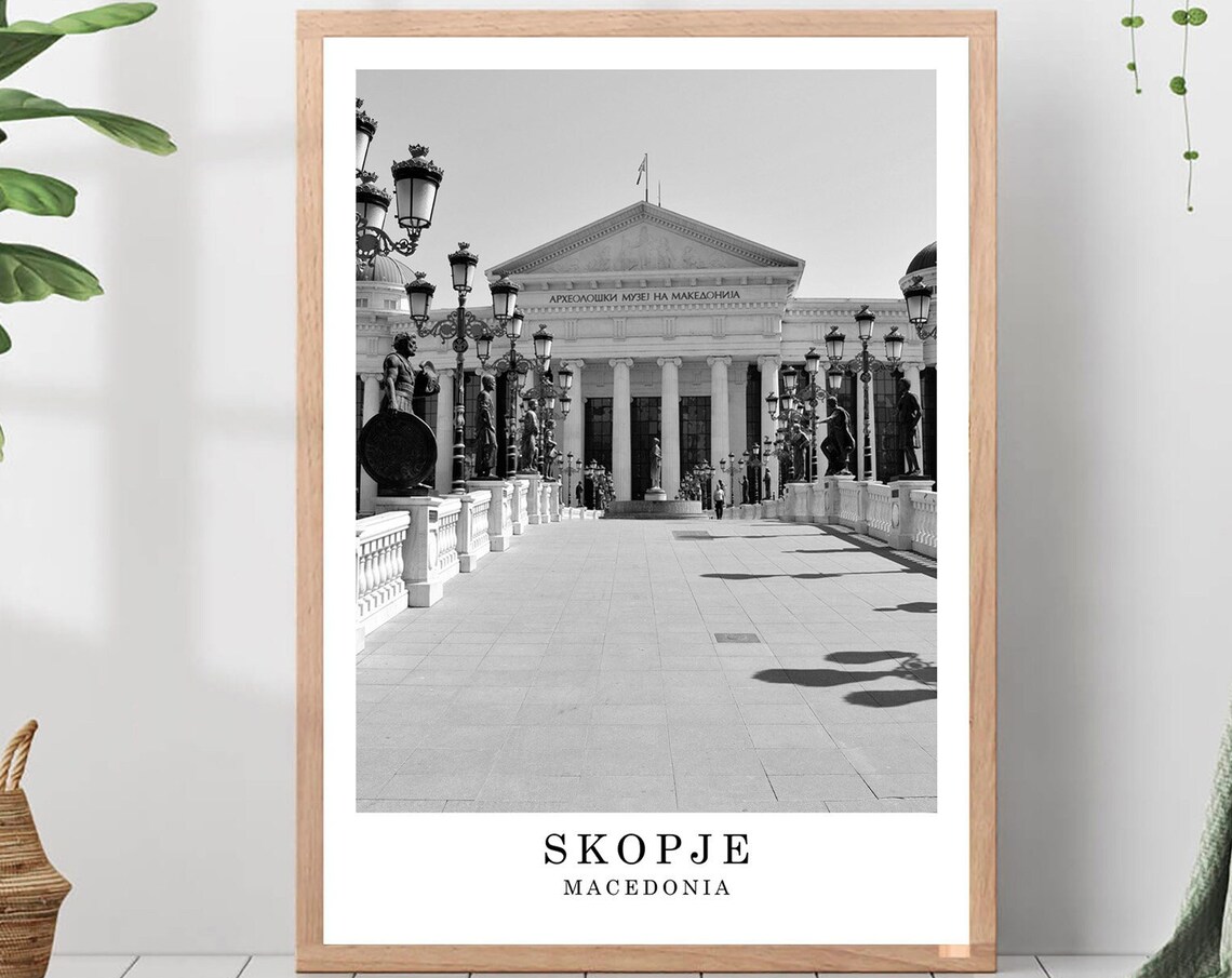 Skopje Archaeological Museum Black And White Macedonia Poster
