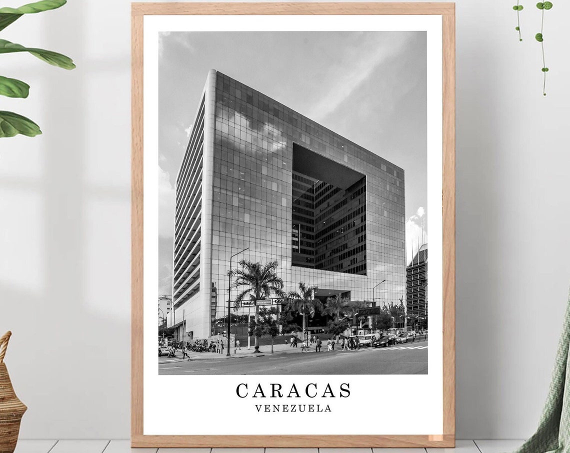 Caracas Modern Glass Tower With Square Arch Black White Poster