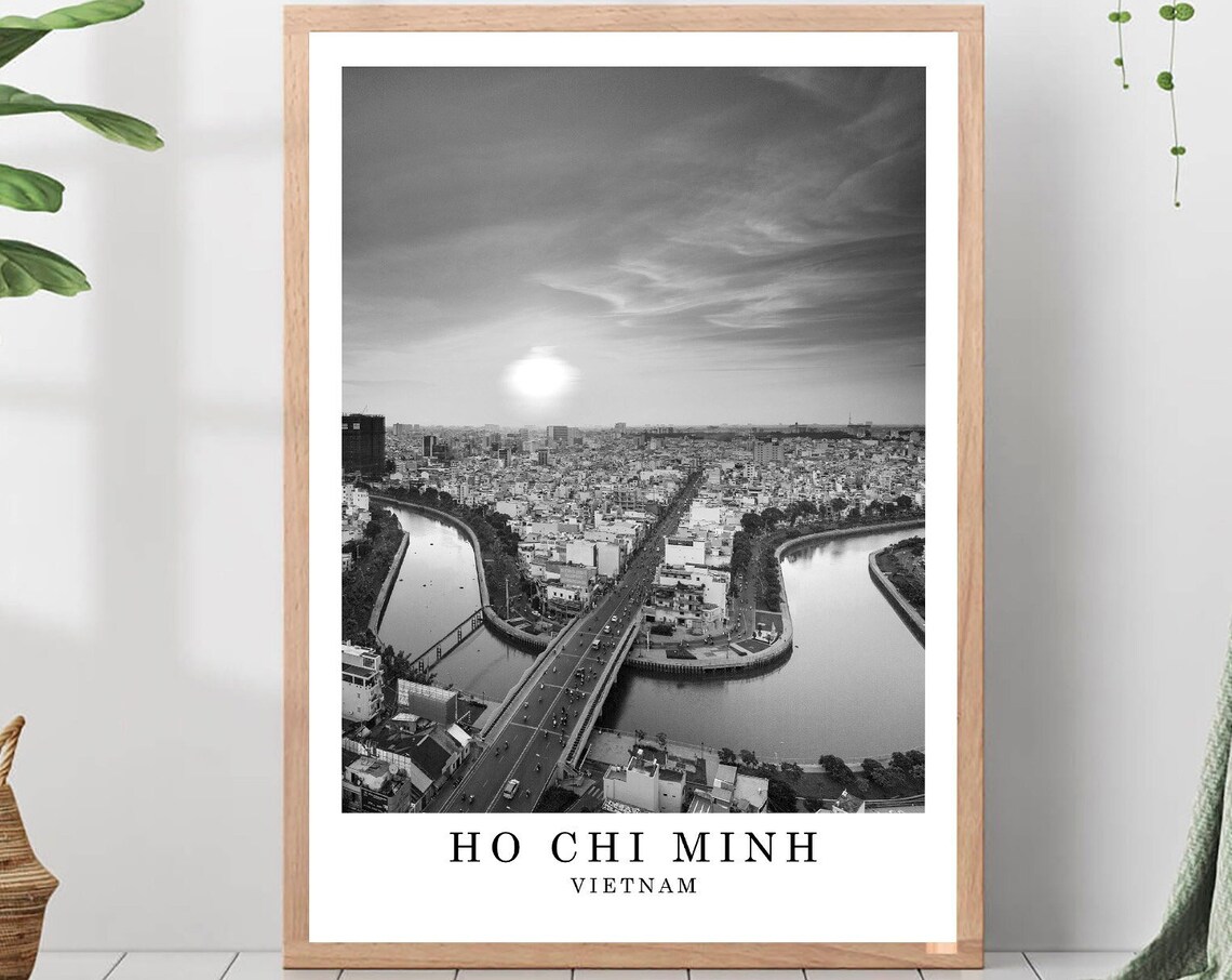 Ho Chi Minh City Sunset Skyline Black And White Travel Poster