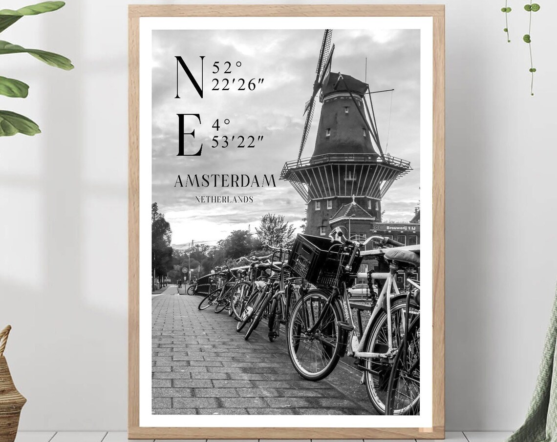 Amsterdam De Gooyer Windmill And Bicycles Street View Travel Poster