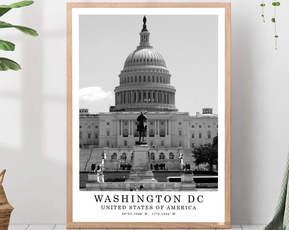 Washington Dc Travel Poster Black And White Photo City Landmark Wall Art Print Gift