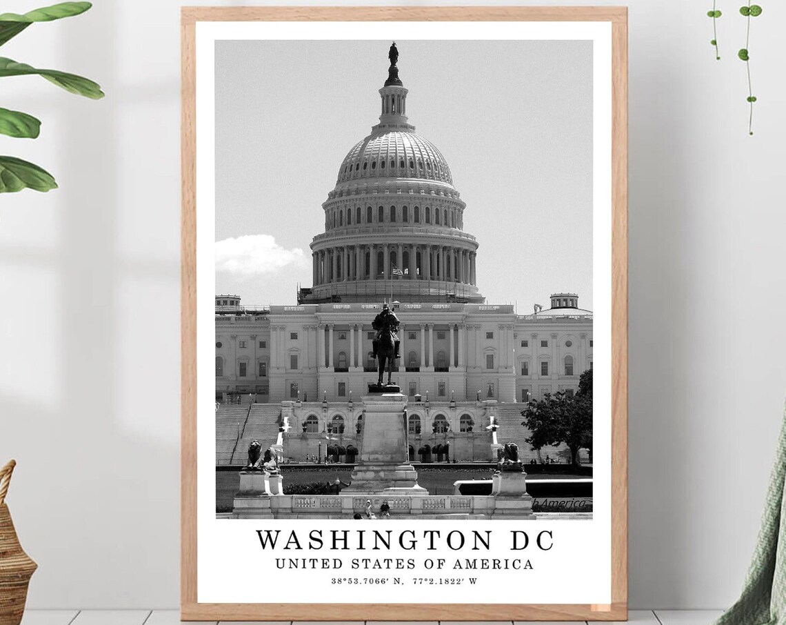 Washington DC US Capitol Building Black and White Photo Poster