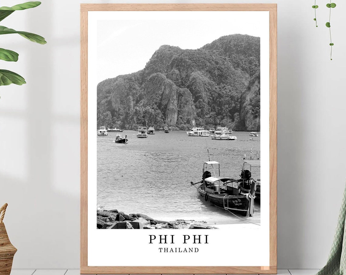 Phi Phi Islands Longtail Boats Limestone Cliffs Thailand Poster