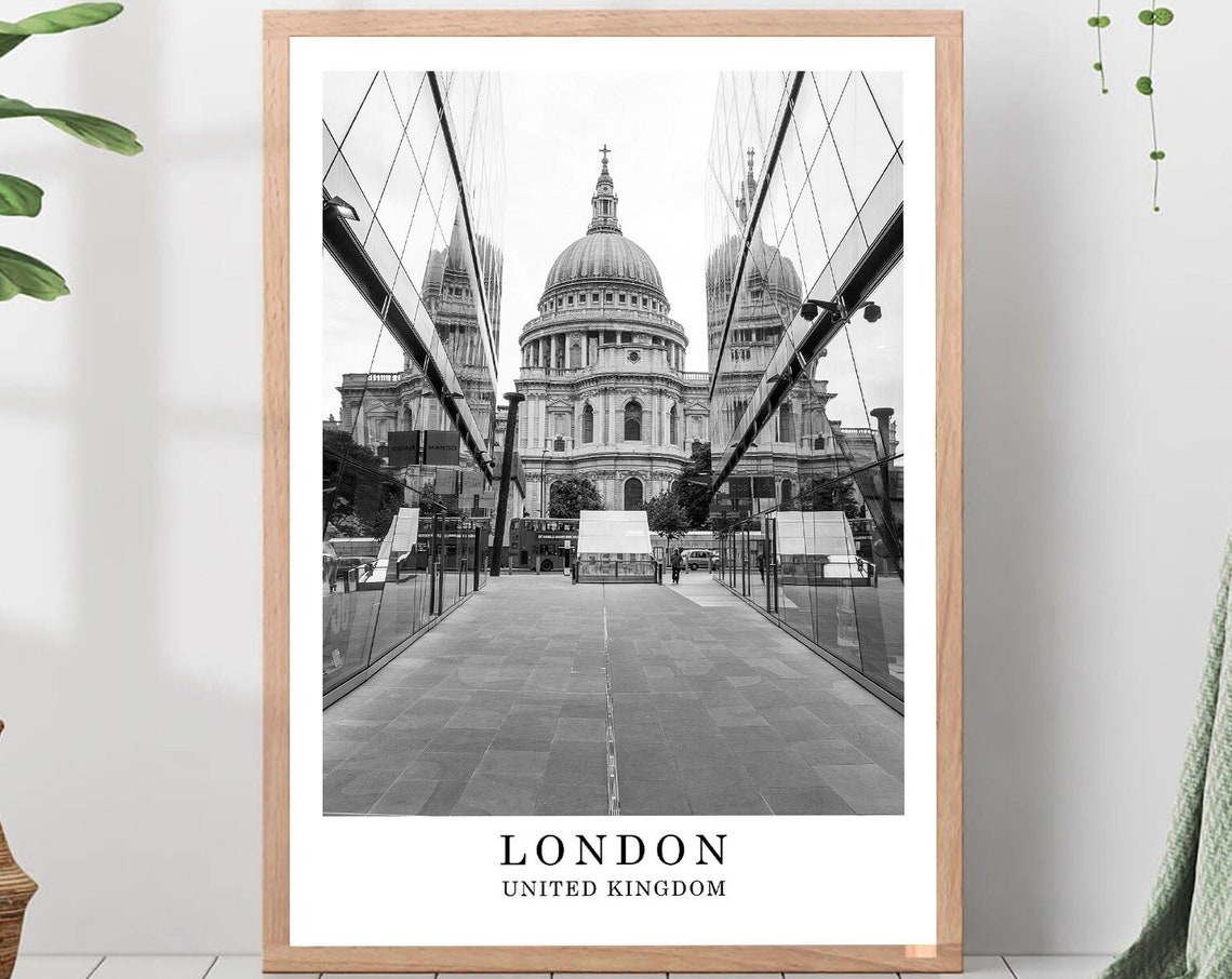 London St Paul's Cathedral Millennium Terrace Black White Poster