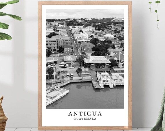 Antigua Guatemala Travel Poster Black And White Photo City Landmark Wall Art Print Decor Gift