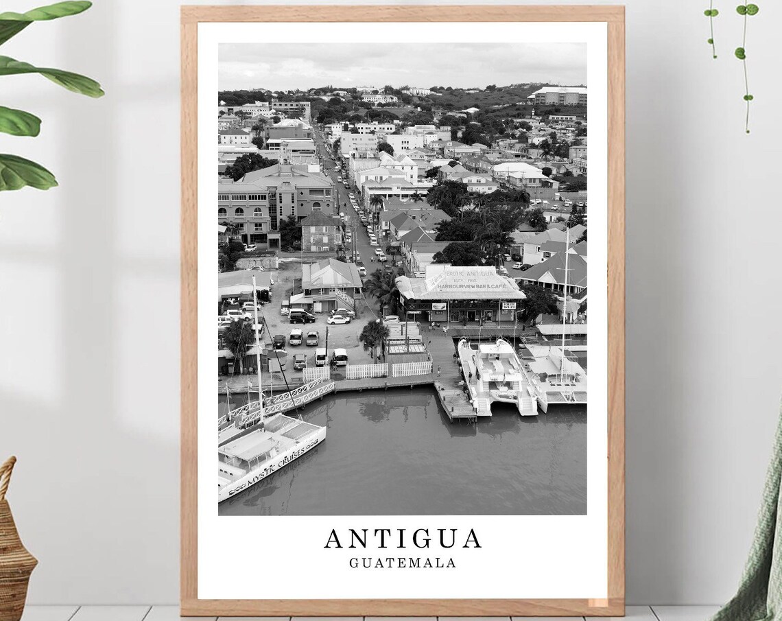 Antigua Guatemala Harbor Marina Aerial Black And White Photo Poster