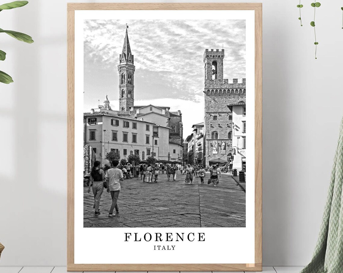 Florence Piazza Signoria Palazzo Vecchio Black White Photo Poster