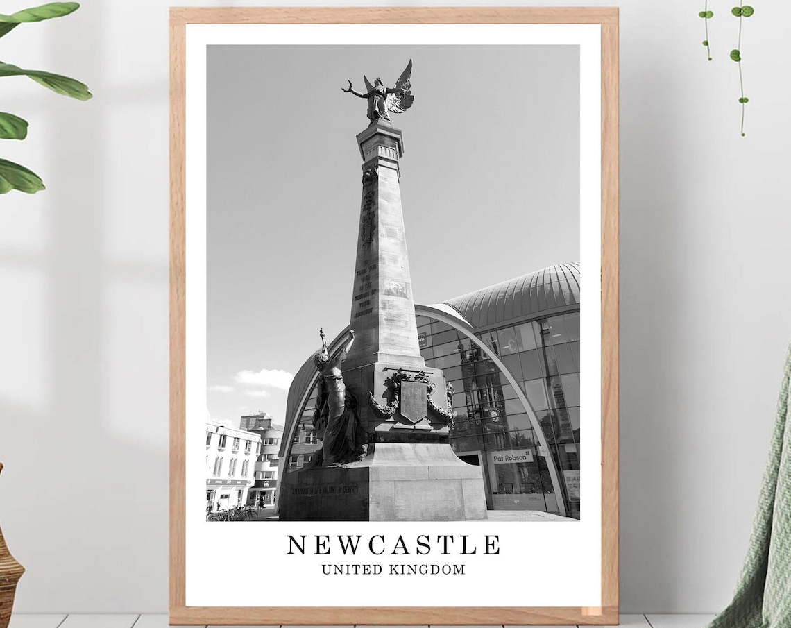 Newcastle Travel Poster, Black White City Landmark Print