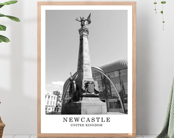 Newcastle Travel Poster, Black White City Landmark Print