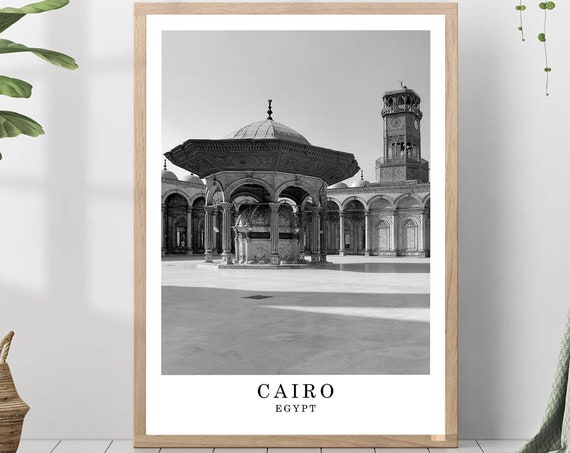 Cairo Travel Poster Black And White Photo City Landmark Wall Art Print Decor Gift