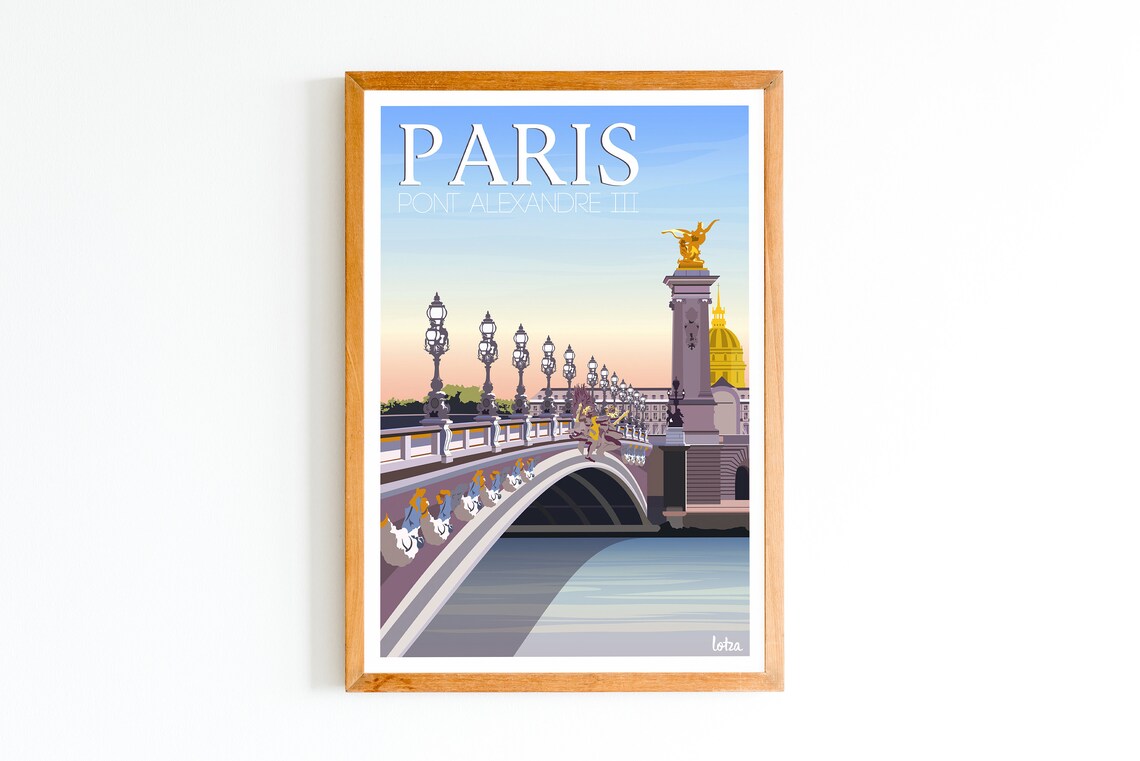Alexandre III Bridge Paris Minimalist Vintage Travel Poster