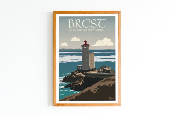Poster Brest Petit Minou Lighthouse Vintage Minimalist Travel Interior Decoration