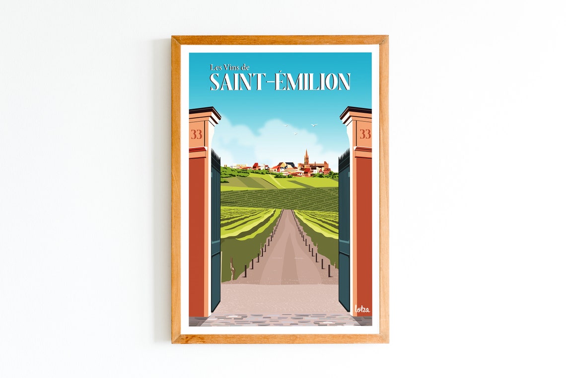 Saint Emilion Wine Vineyard Gate Village Vintage Travel Poster