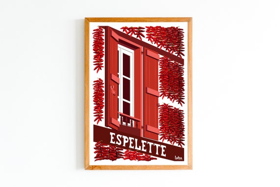 Espelette Poster Basque Country Chili Pepper Minimalist Vintage Travel Home Decor