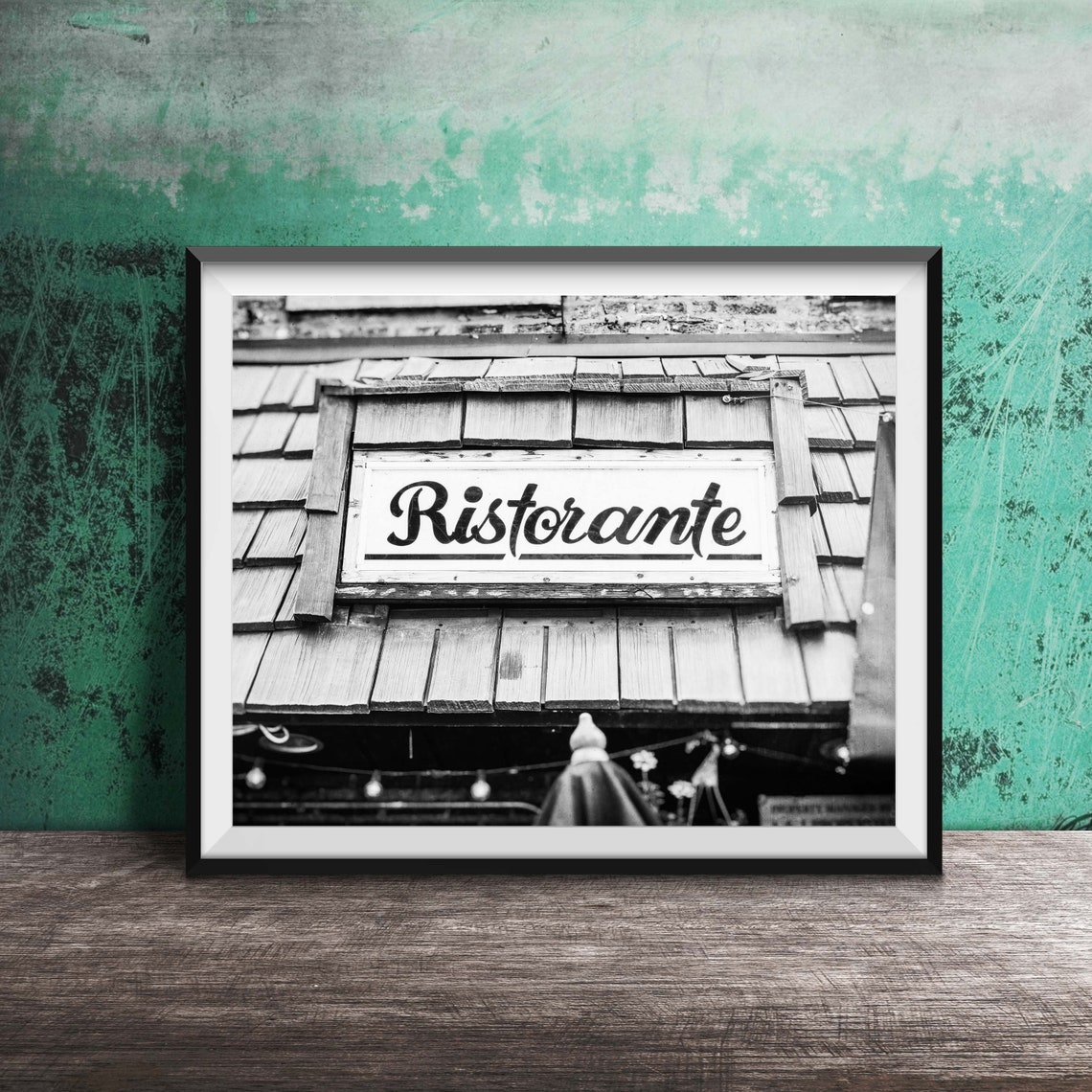 Ristorante Red Script Sign On Rustic Weathered Wood Shingles Poster - Image 2