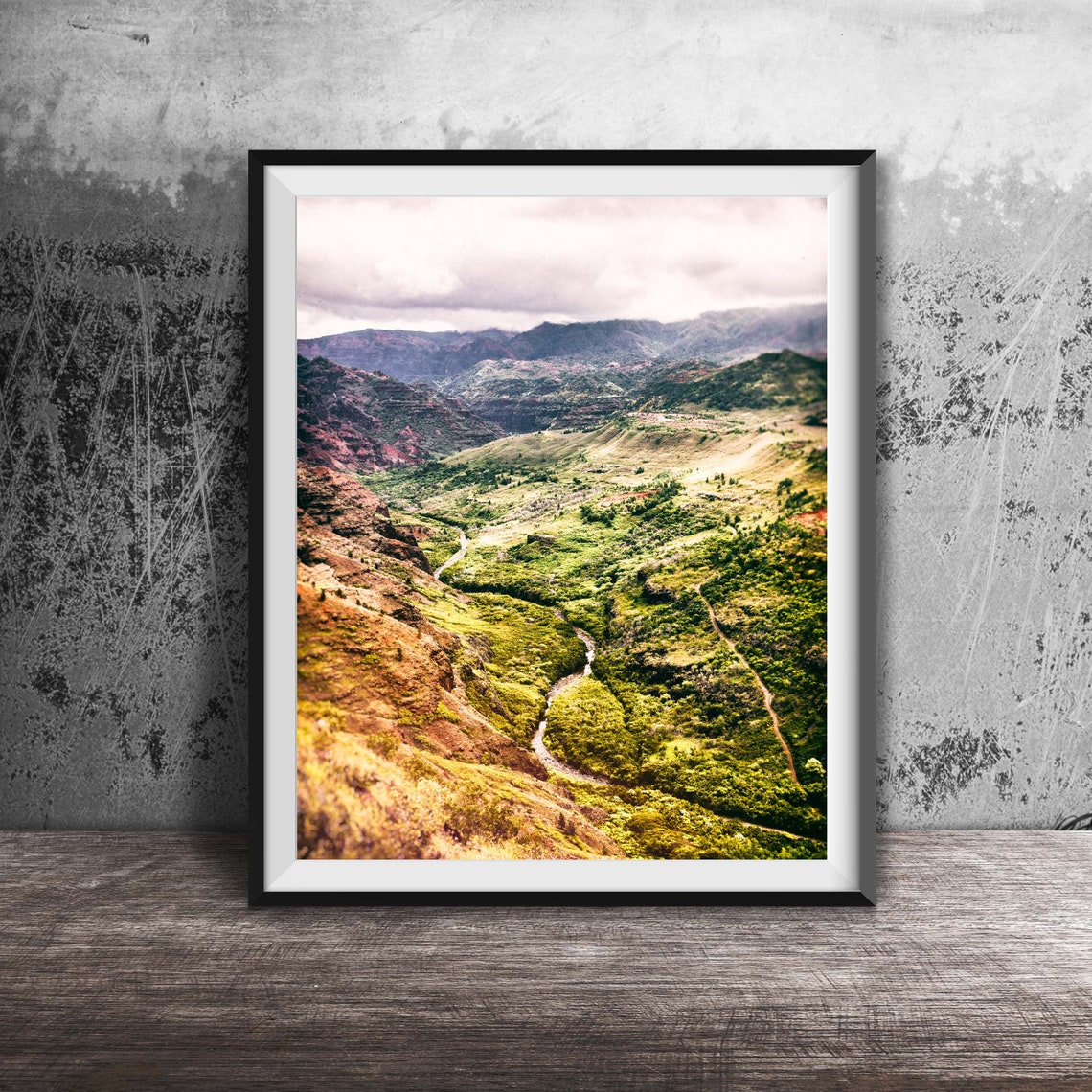 Tropical Hawaiian Canyon Valley Lush Green Landscape View Poster