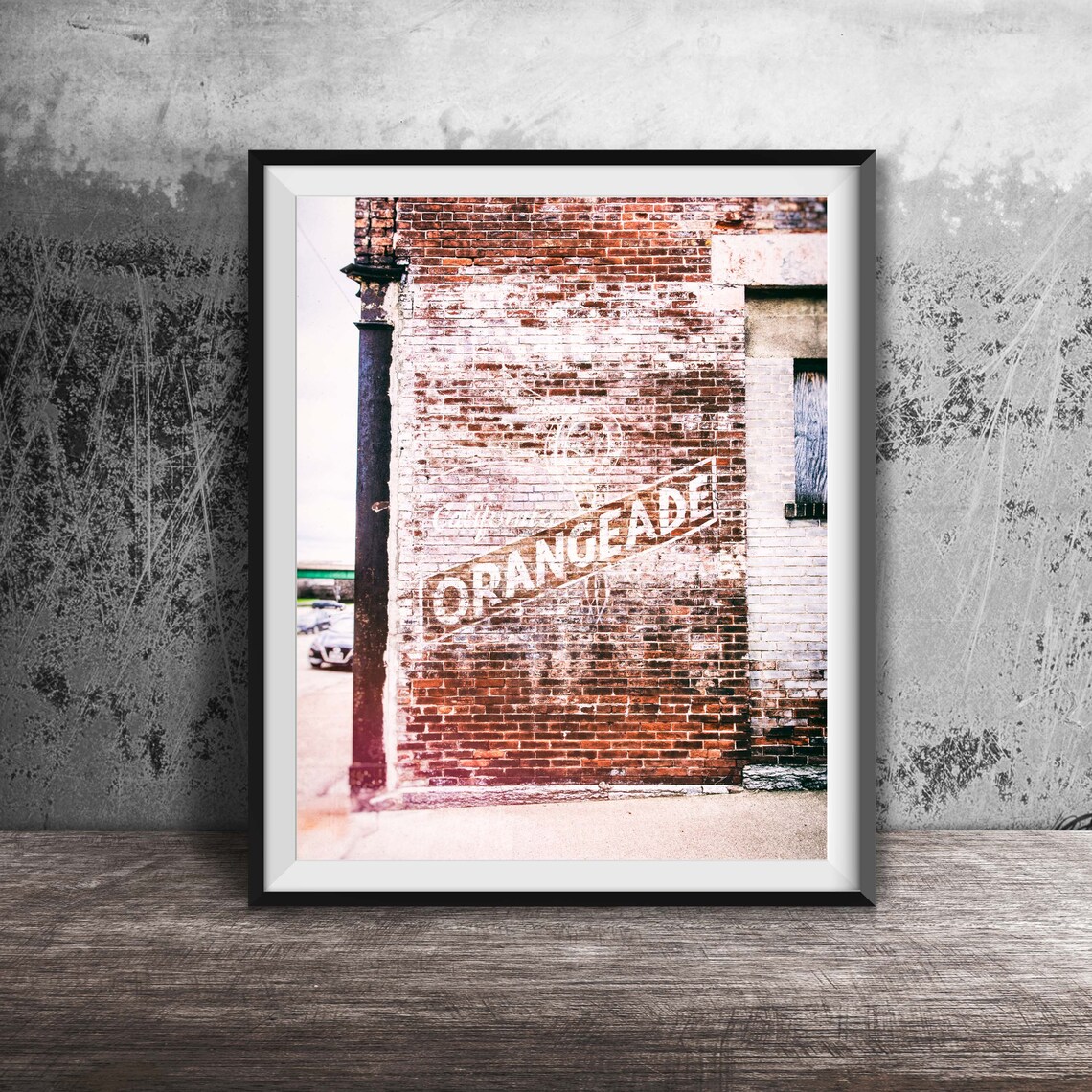Orangeade Faded Ghost Sign Weathered Brick Wall Photo Poster