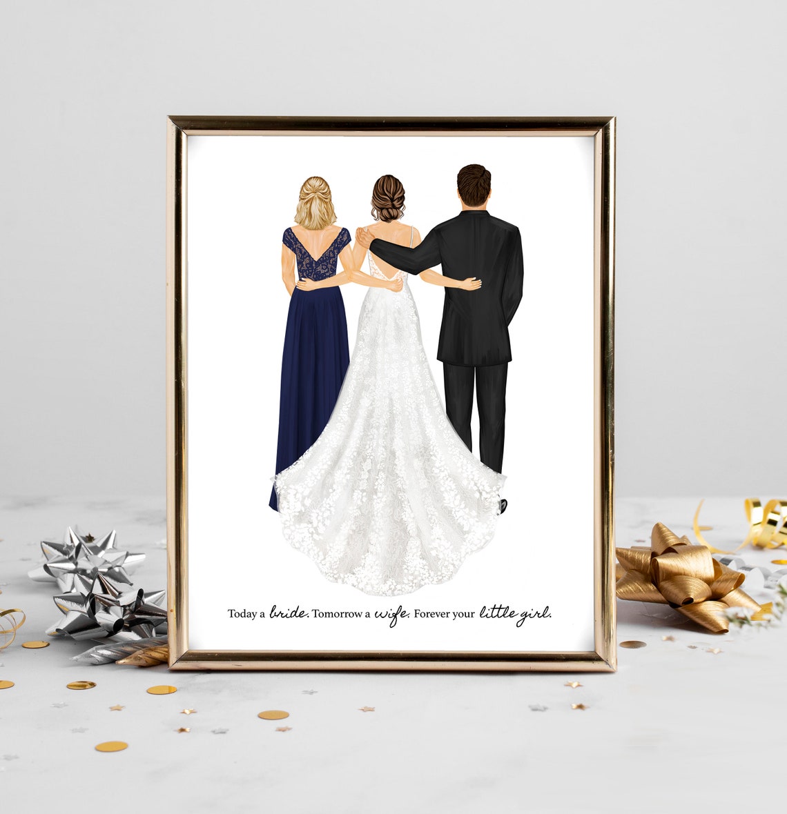 Bride with Her Parents Wedding Sentiment Custom Portrait Poster - Image 2