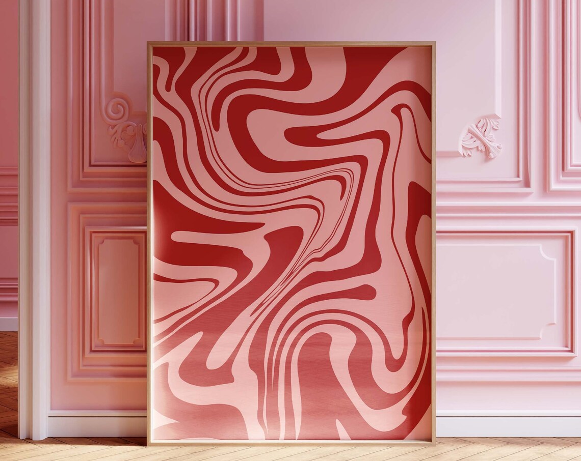 Red Pink Swirl Abstract Fluid Art Romantic Modern Valentine Poster