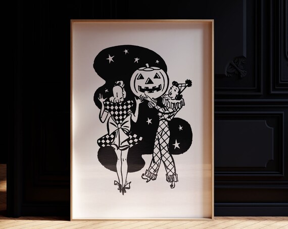 Vintage Halloween Print Retro Spooky Art Jackolantern Costume October Trendy Simple Fall