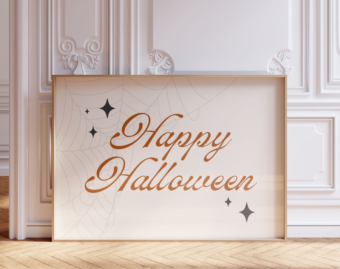 Happy Halloween Elegant Orange Script Spooky Fall Party Wall Art