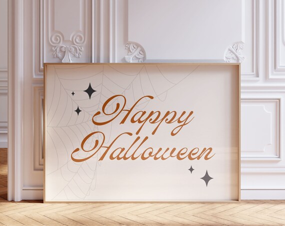 Happy Halloween Orange Print Bright Decor Class Party Cute Lettering Art Trendy Spooky