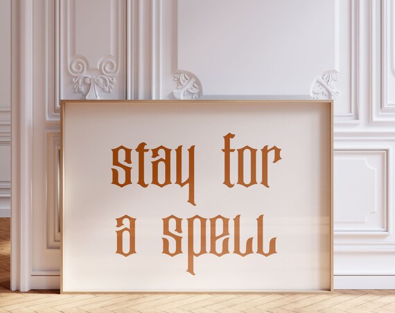 Stay For A Spell Print Horizontal Wall Art Halloween Landscape Fall Mantel Decor Autumn Spooky